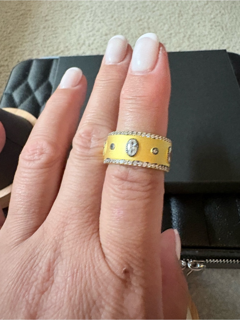 Frieda Rothman Yellow Enamel Crystal-Accent Wide Band Ring